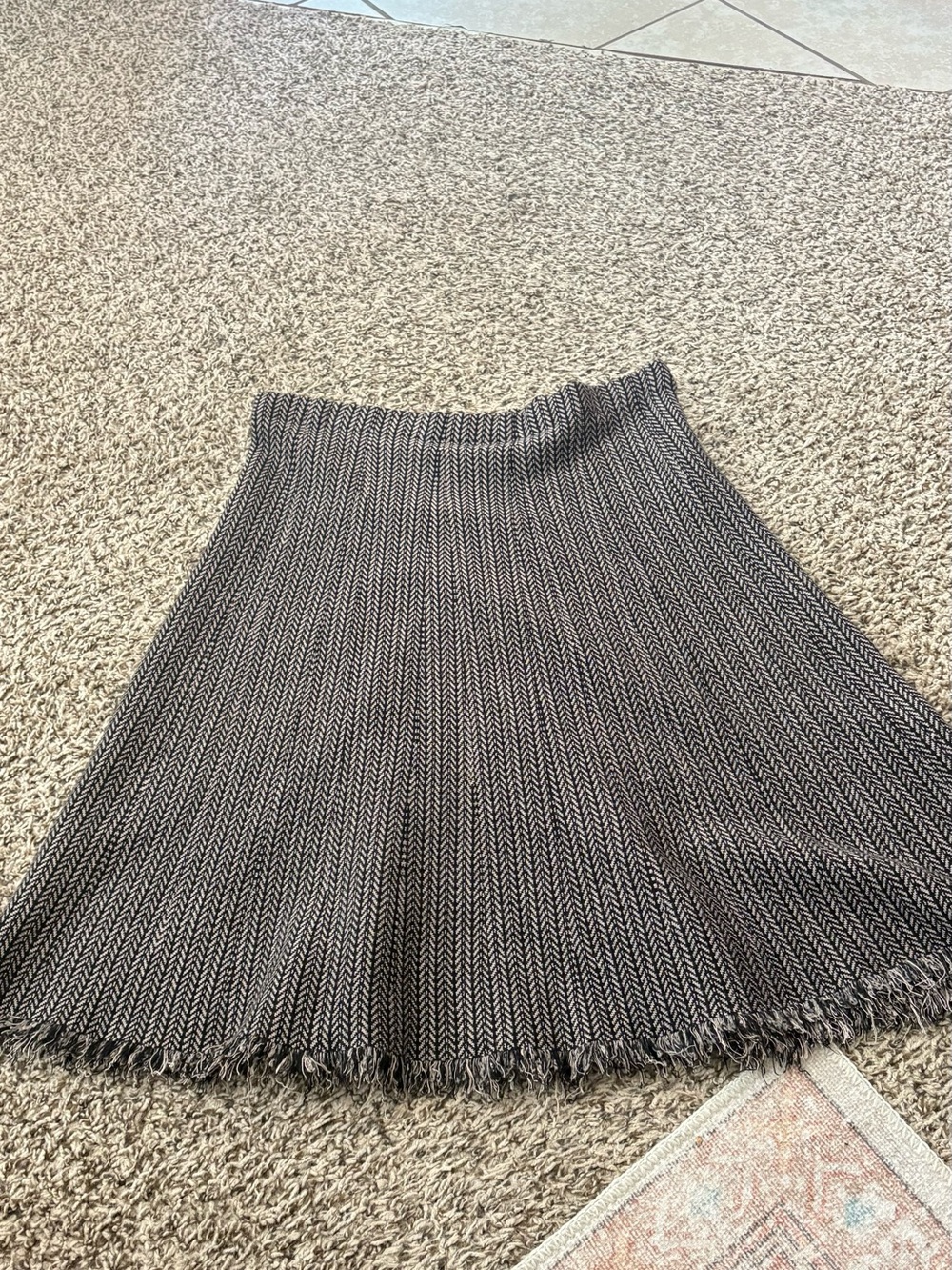 Max Studio Black and White Knit A-Line Skirt with Frayed Hem